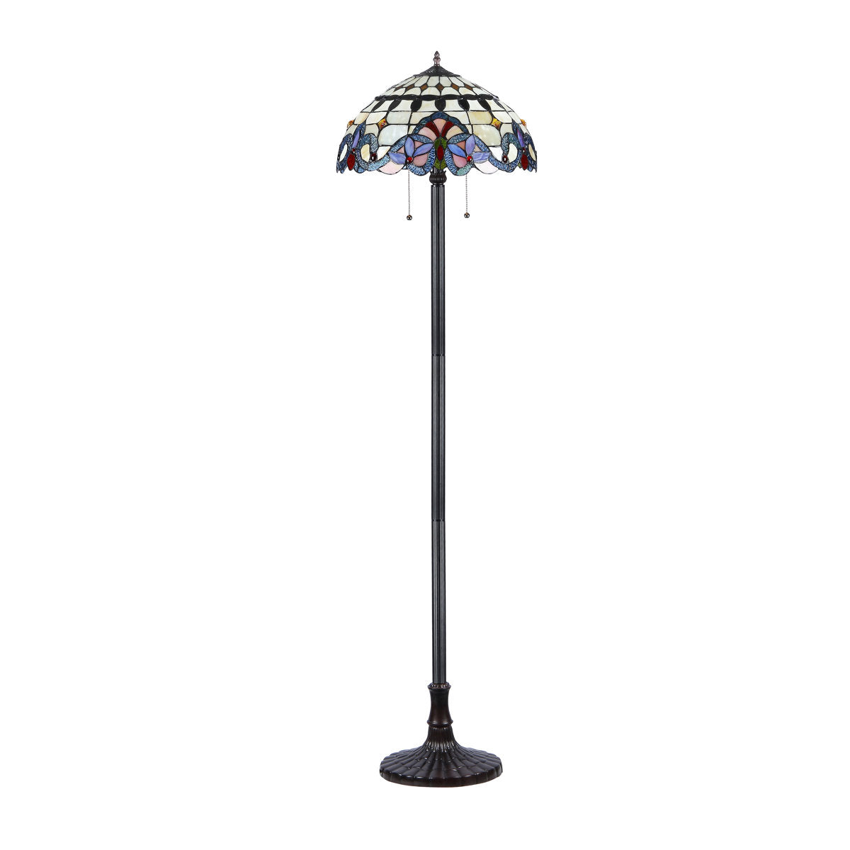 2-Light Floor Lamp with Stained Glass Bowl Shade in Antique Bronze