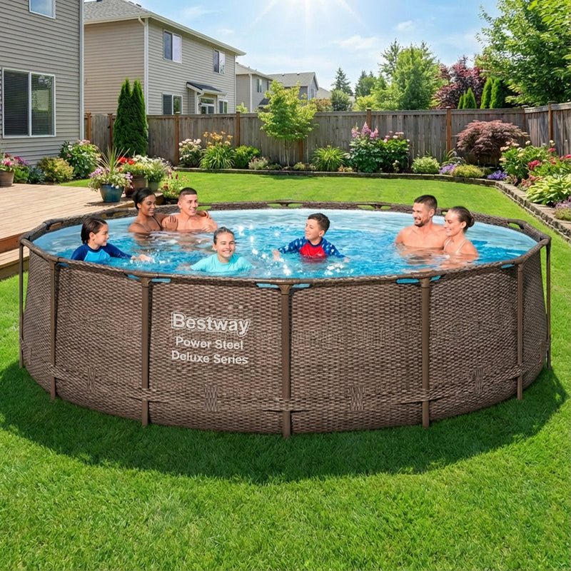 Bestway Power Steel 14 Foot Round Above Ground Pool Set with Filter Pump & Cover