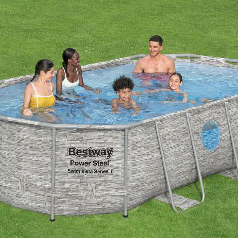 Bestway Power Steel Swim Vista Above Ground Pool Set with Filter Pump, Ladder & Cover