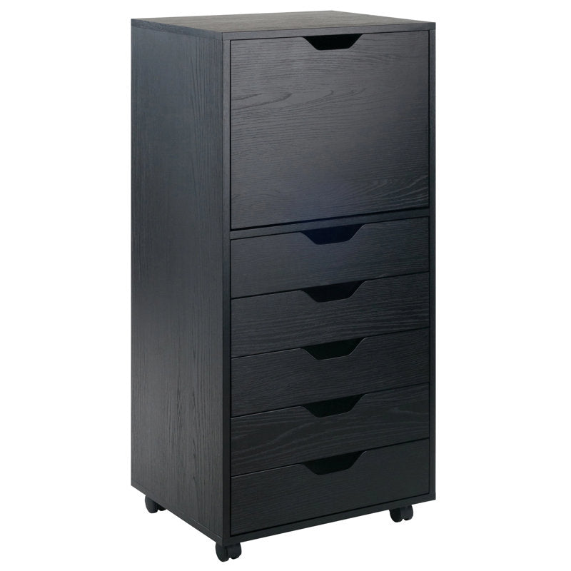 Accent Cabinet, 5-Drawer, 1-Door, Black Solid and Manufactured Wood