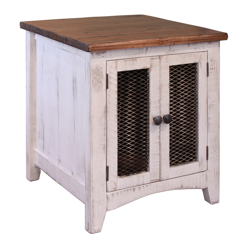 Accent Cabinet in Solid Wood with White Base and Brown Top