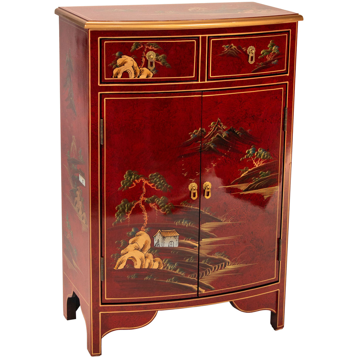 Accent Cabinet, Solid Elm, Red Lacquered Finish