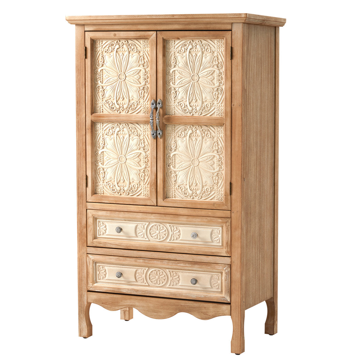 Accent Cabinet with 2 Doors and 2 Drawers in Brown Fir Wood