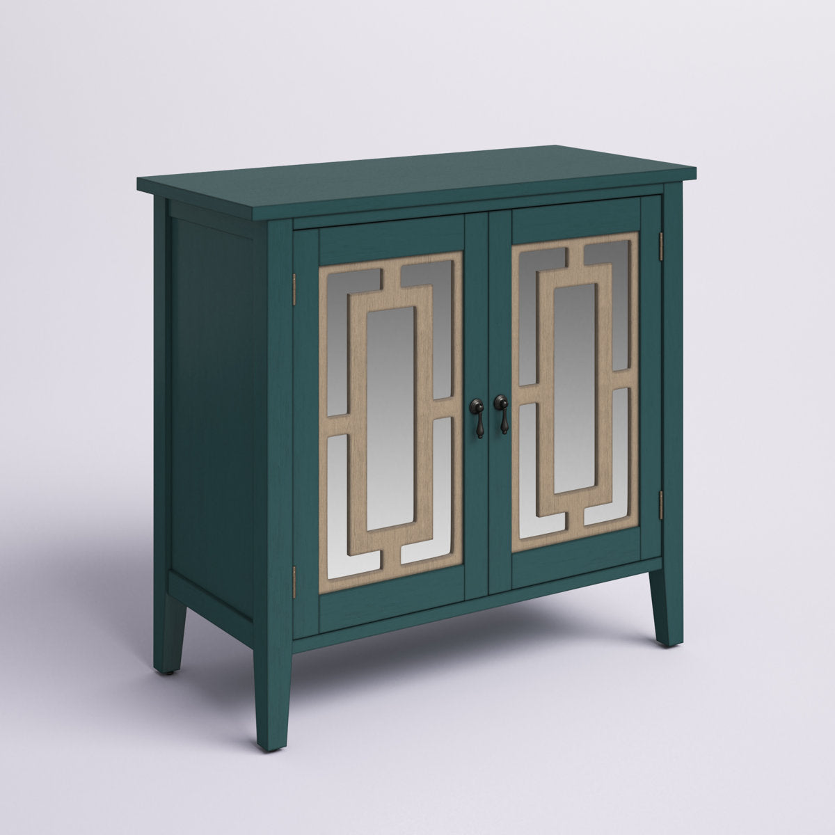 Accent Cabinet with 2 Mirrored Doors in Antique Turquoise Finish