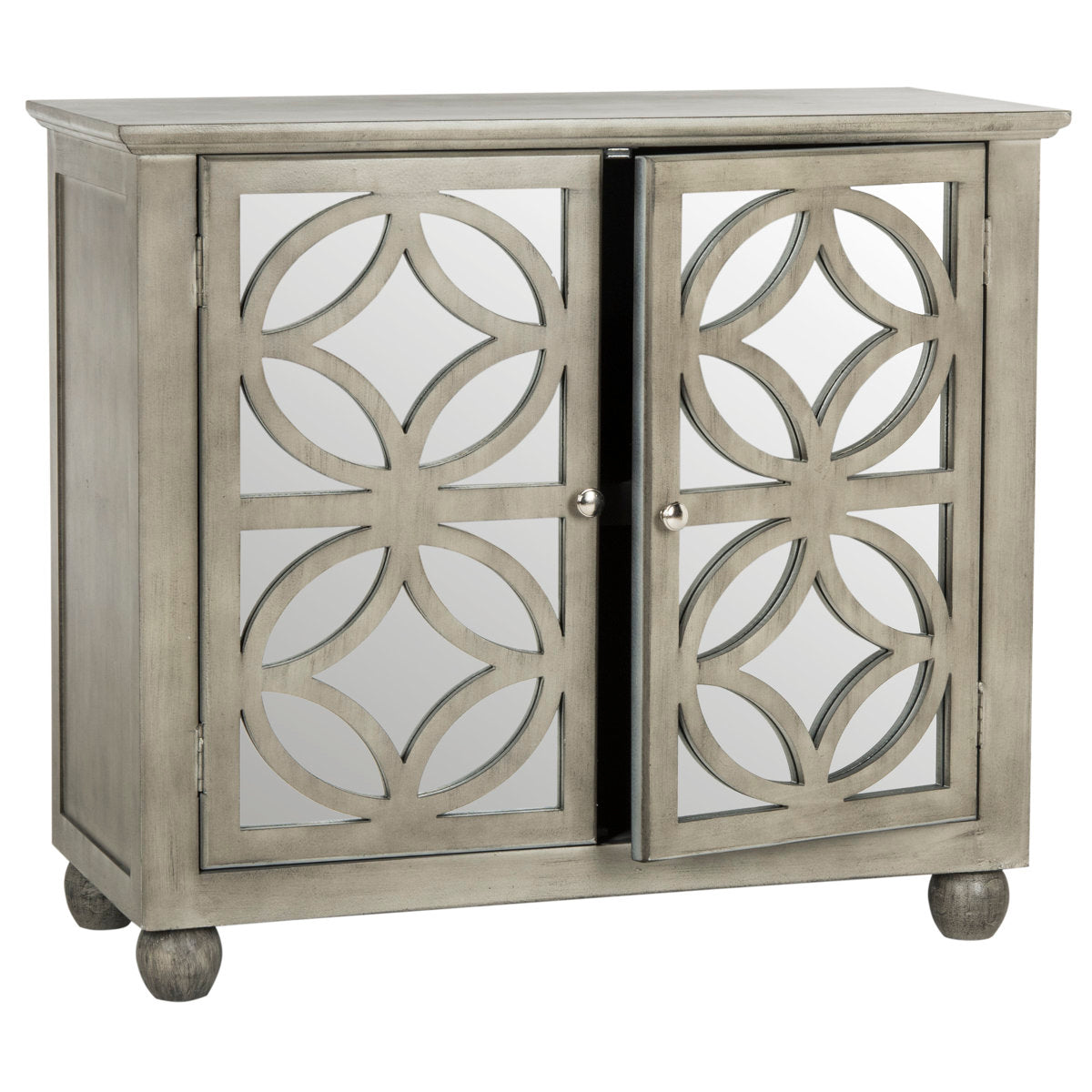 Accent Cabinet with 2 Mirrored Doors in Gray Rustic Finish