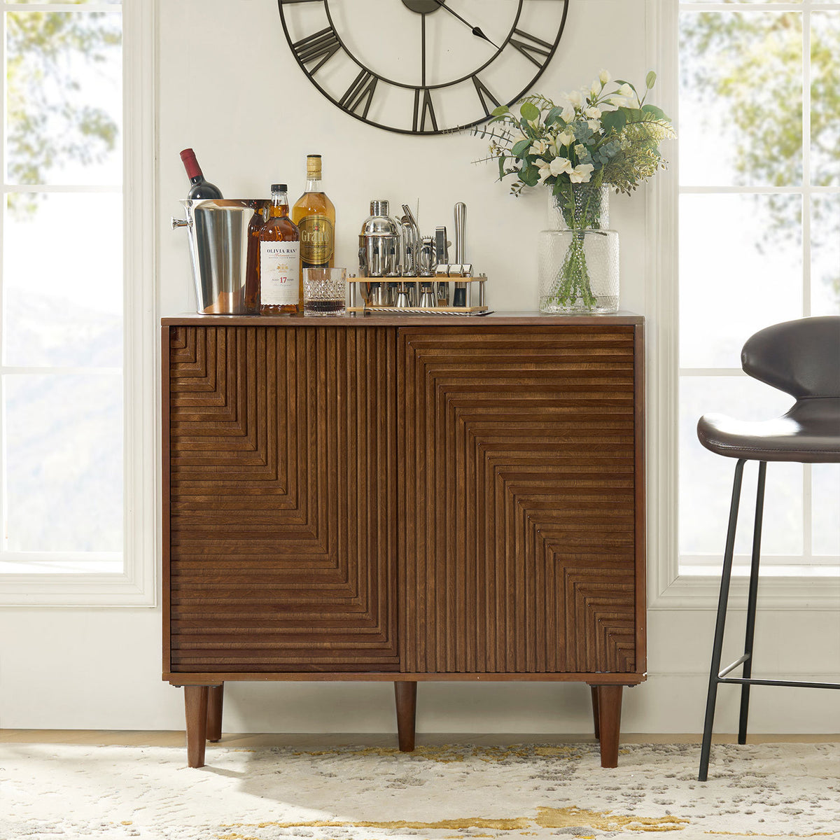 Accent Cabinet with Sliding Doors and Wine Rack, Walnut