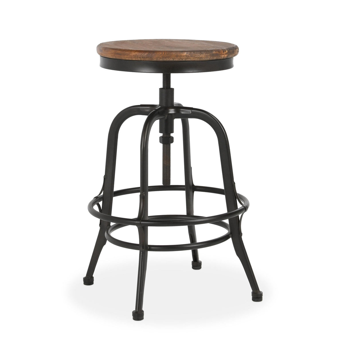 Adjustable Counter Stool, Backless, Reclaimed Pine Seat, Iron Frame