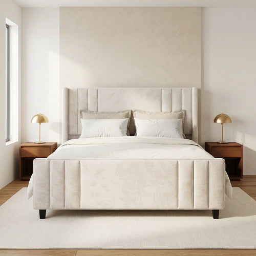 Grevane Aurieona Velvet Upholstered Platform Bed with Vertical Channel Tufted Headboard