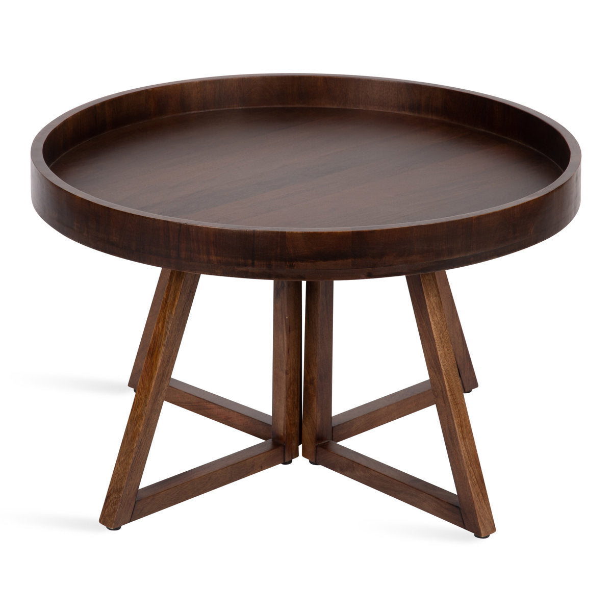 Coffee Table, 30 in Round, Walnut Brown with Solid Wood Top