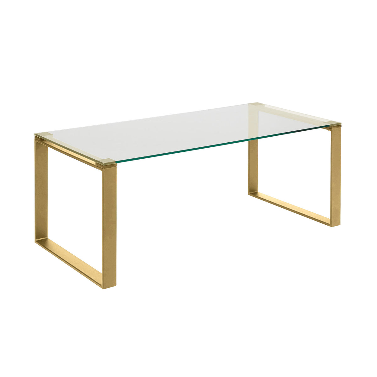 Coffee Table, 35 in W Rectangular Glass Top with Steel Sled Legs
