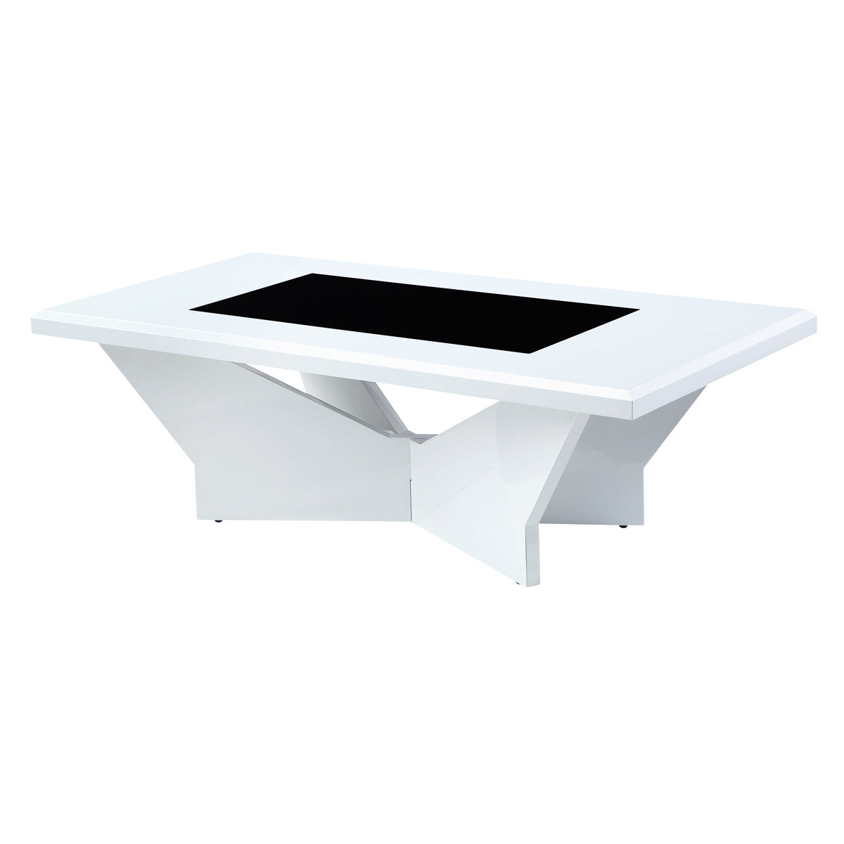 Coffee Table, 47 In Wide, White with Black Tempered Glass Top