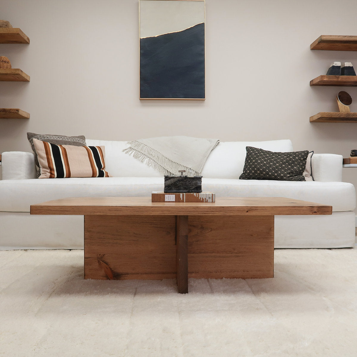 Coffee Table, 48 in Long, Solid Wood in Aged Oak