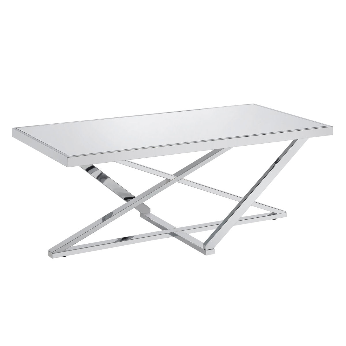 Coffee Table, Mirrored Glass Top with Silver Steel Base