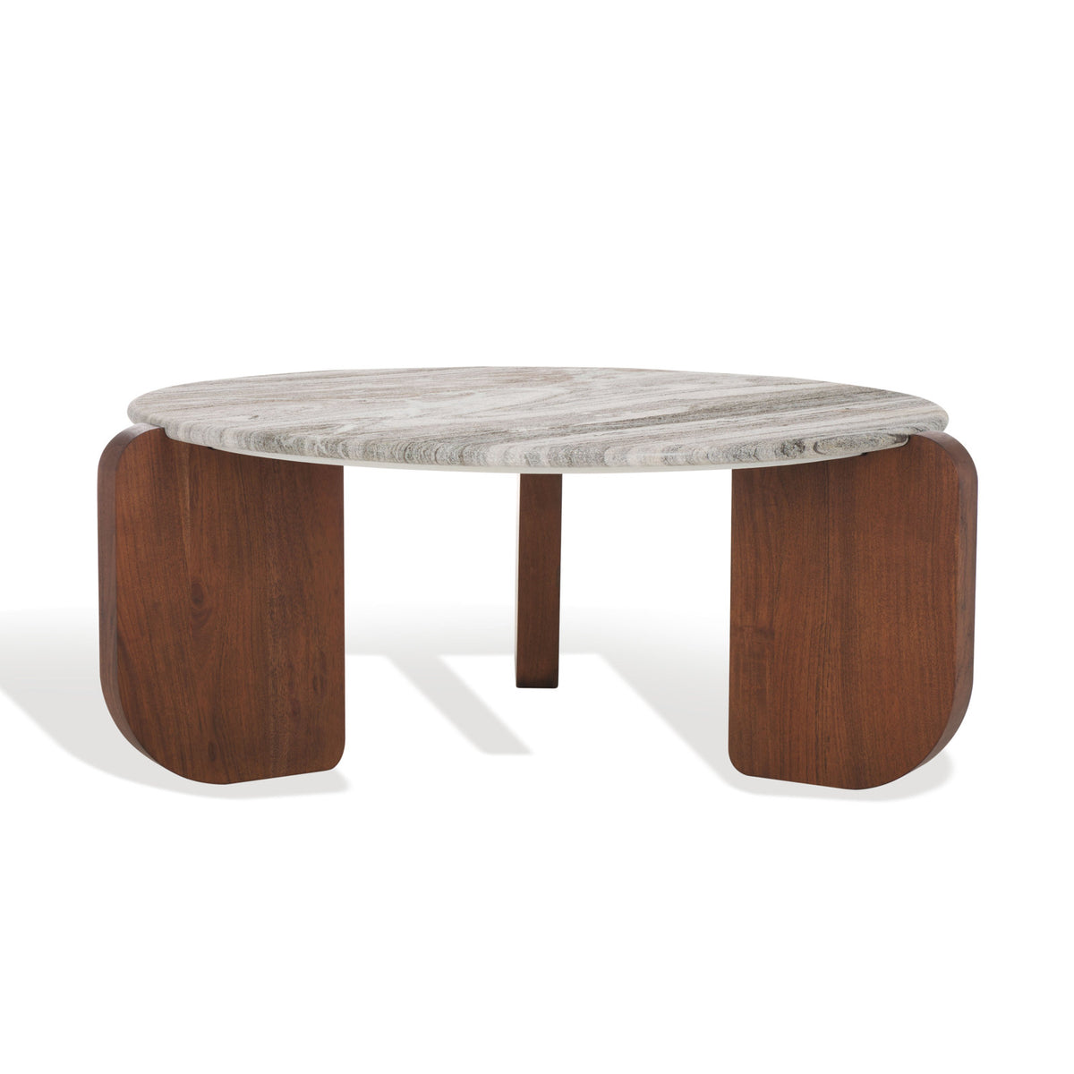 Coffee Table, Round Gray Marble Top, Walnut Solid Wood Base