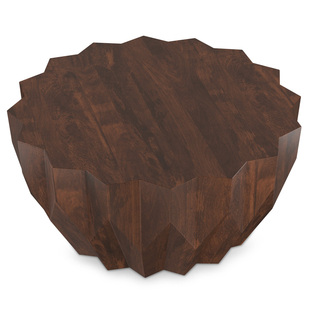 Coffee Table, Round Solid Mango Wood with Walnut Finish