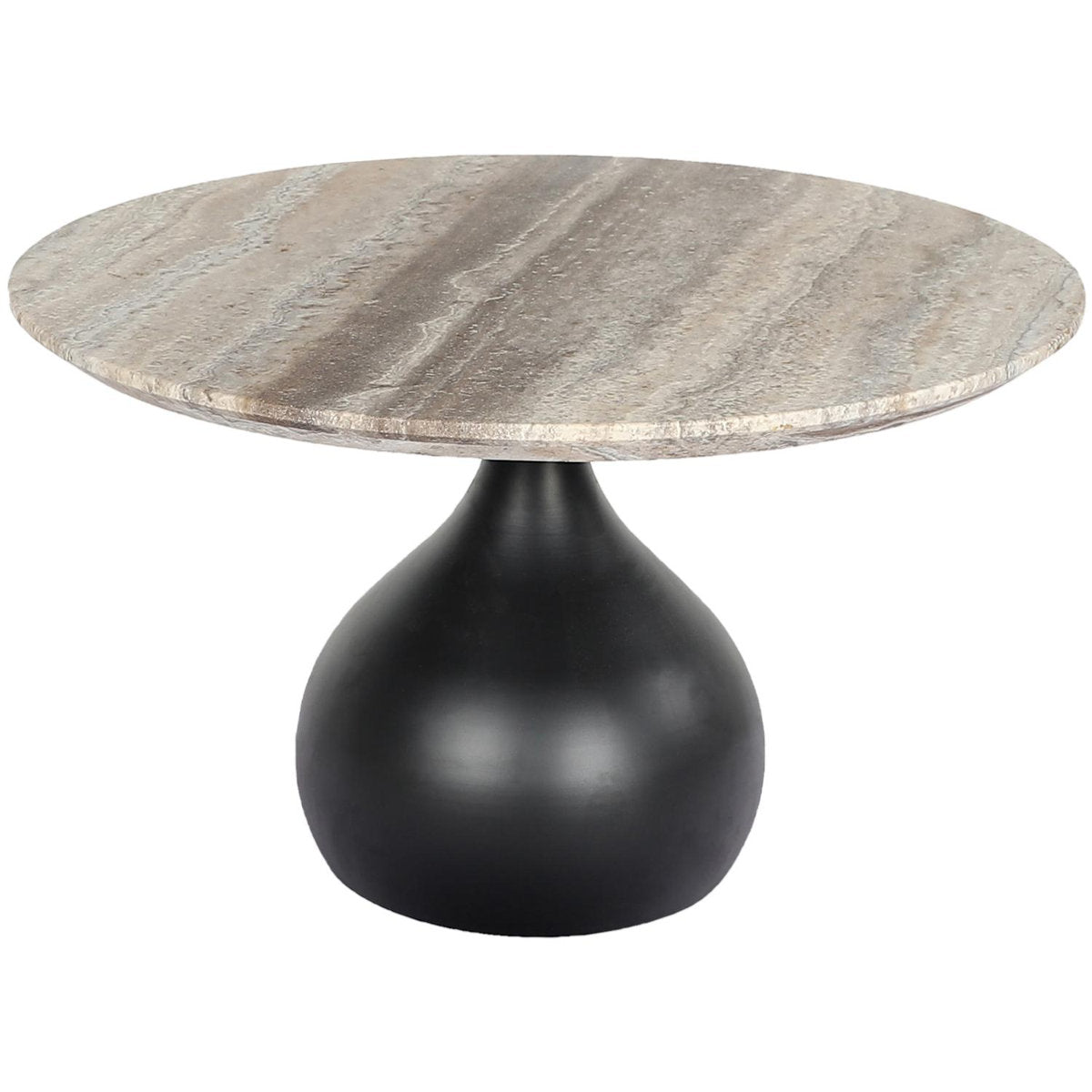 Coffee Table, Round Tan and Cream Stone Top with Black Iron Base