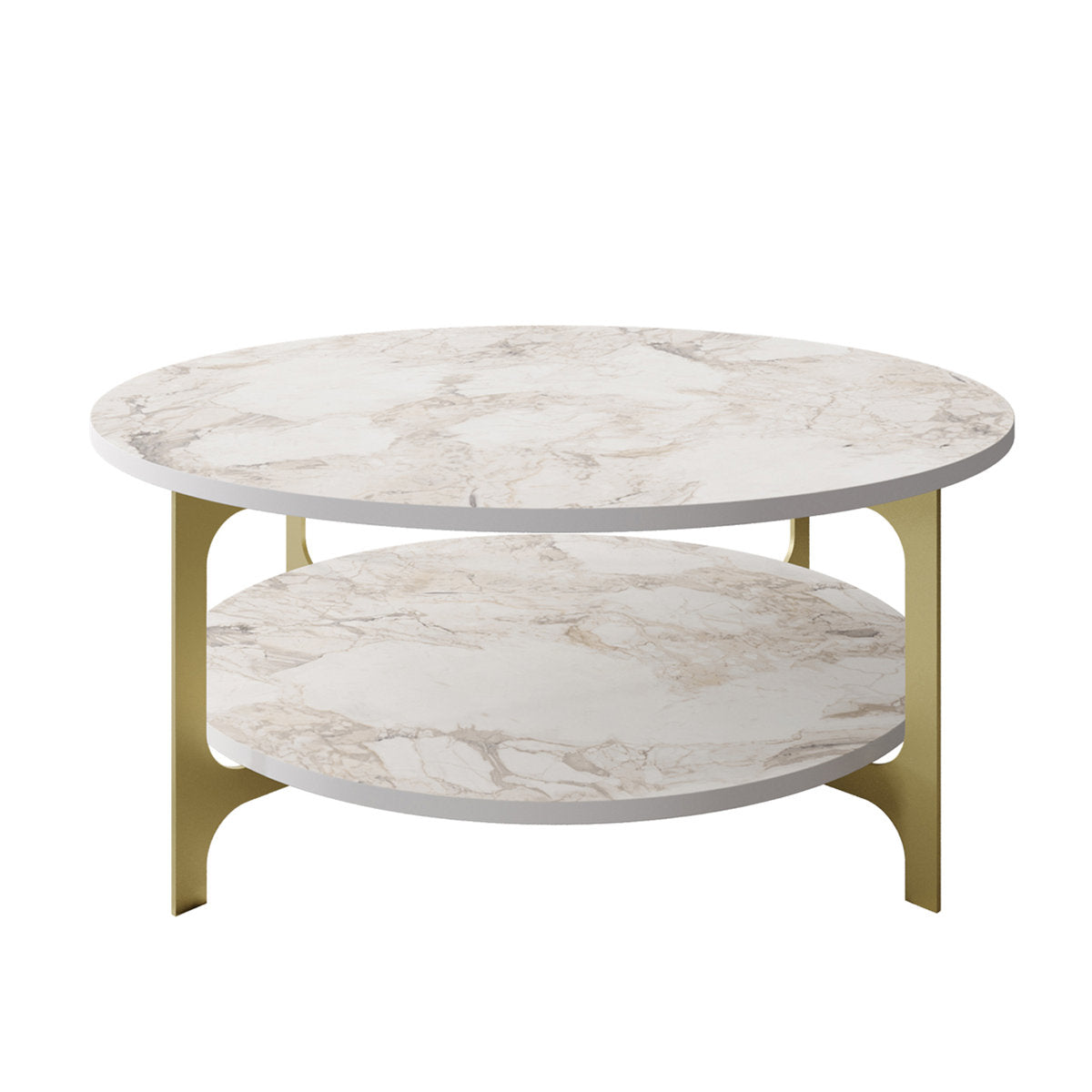 Coffee Table, Round, with Shelf and Metal Legs