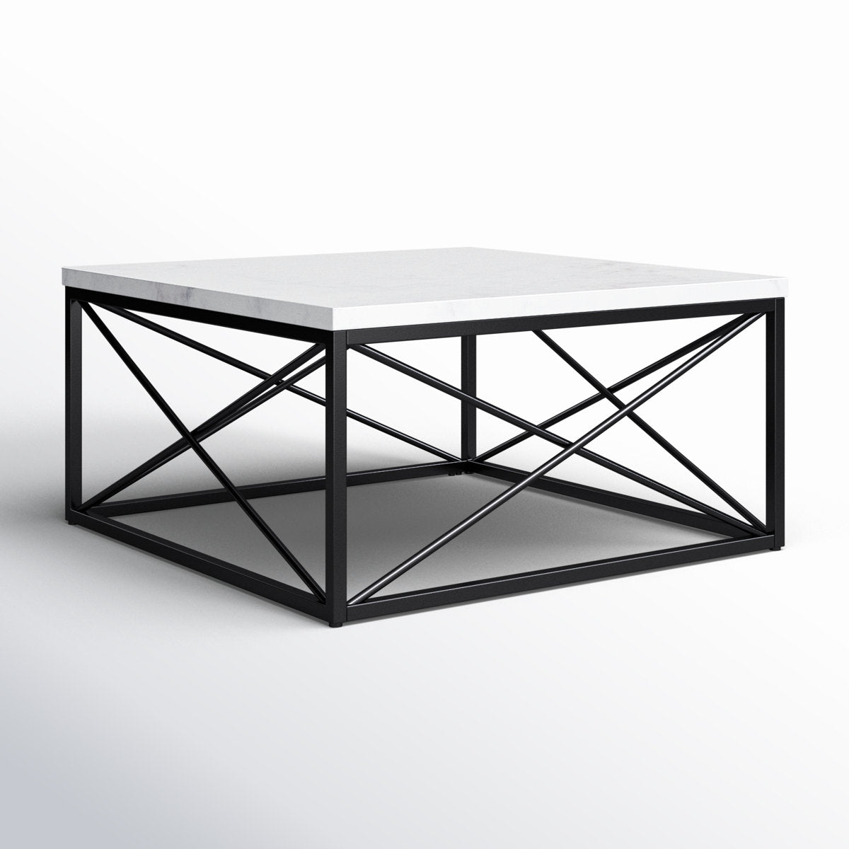 Coffee Table, White Marble Top with Black Iron Frame Base