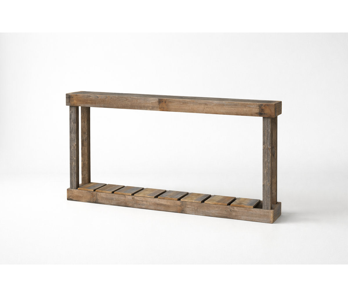 Console Table, 60 in Wide, Natural Solid Wood with Beige Base