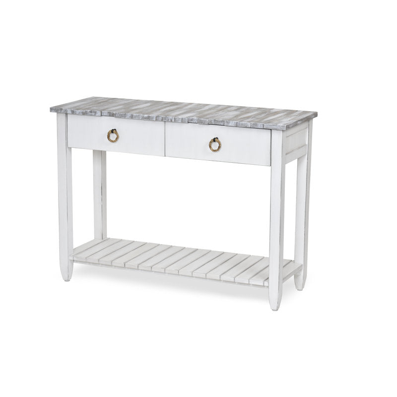 Console Table in Solid Wood with Drawers, Distressed Gray