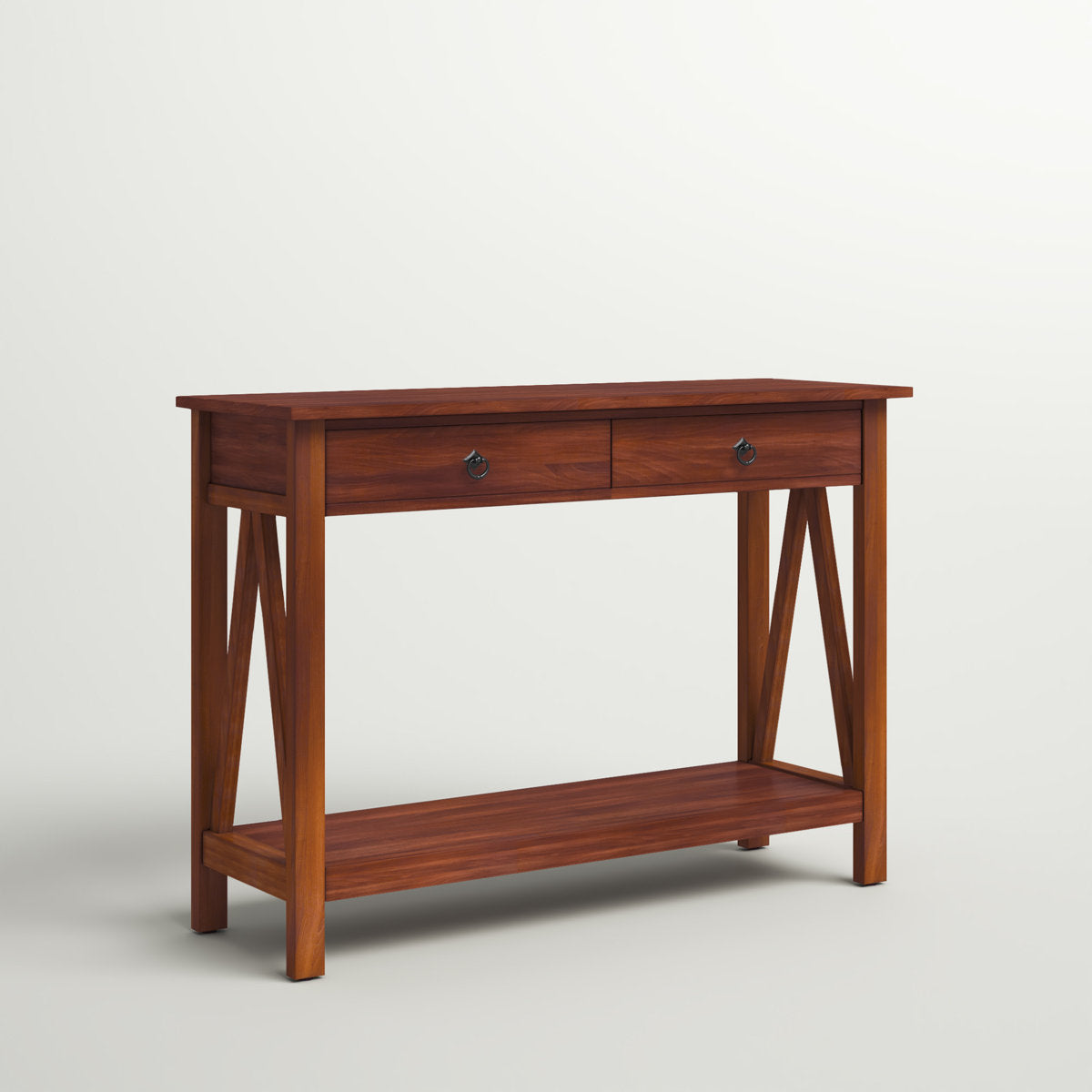 Console Table, Solid Pine with Two Drawers, Tobacco