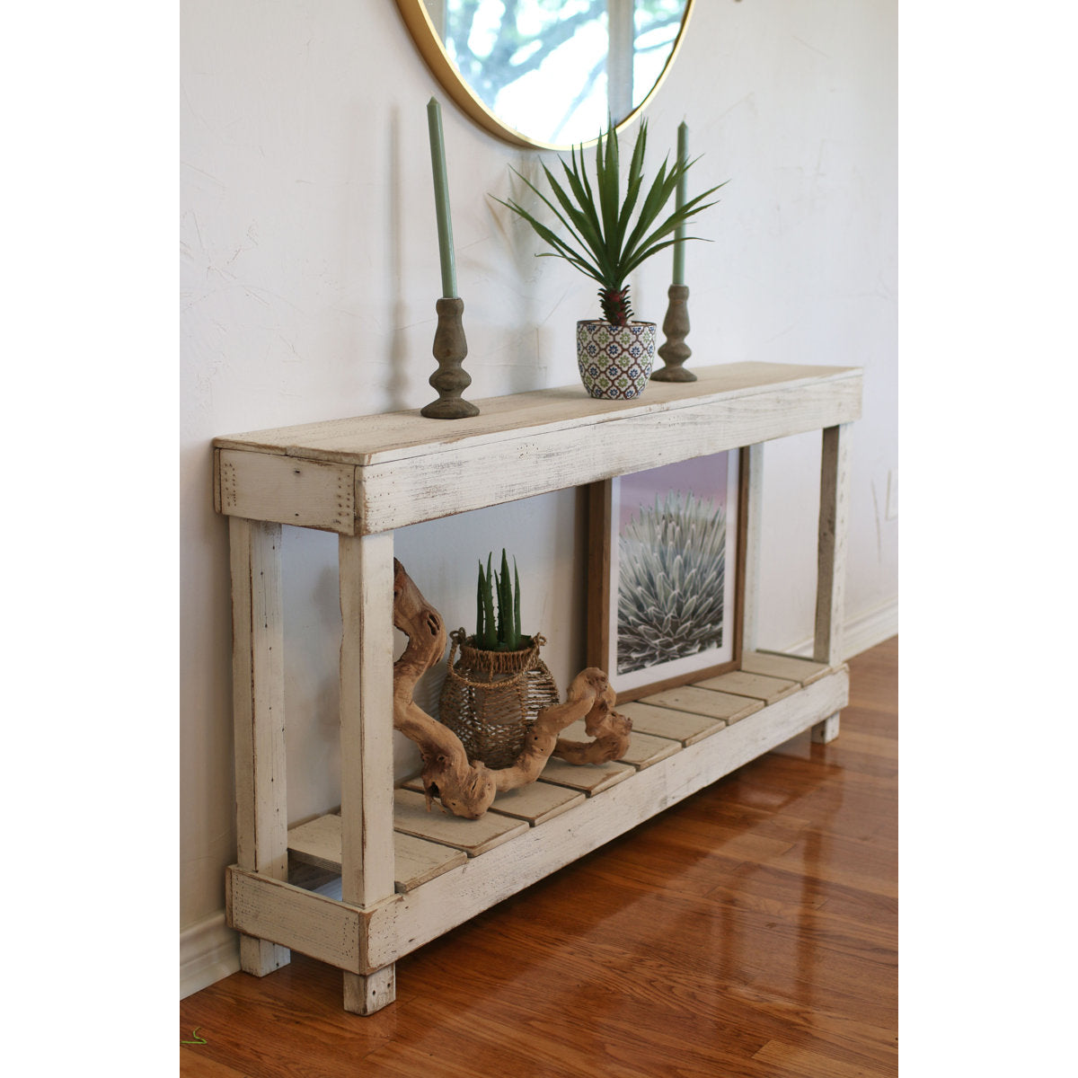 Console Table, Solid Reclaimed Wood with White Finish