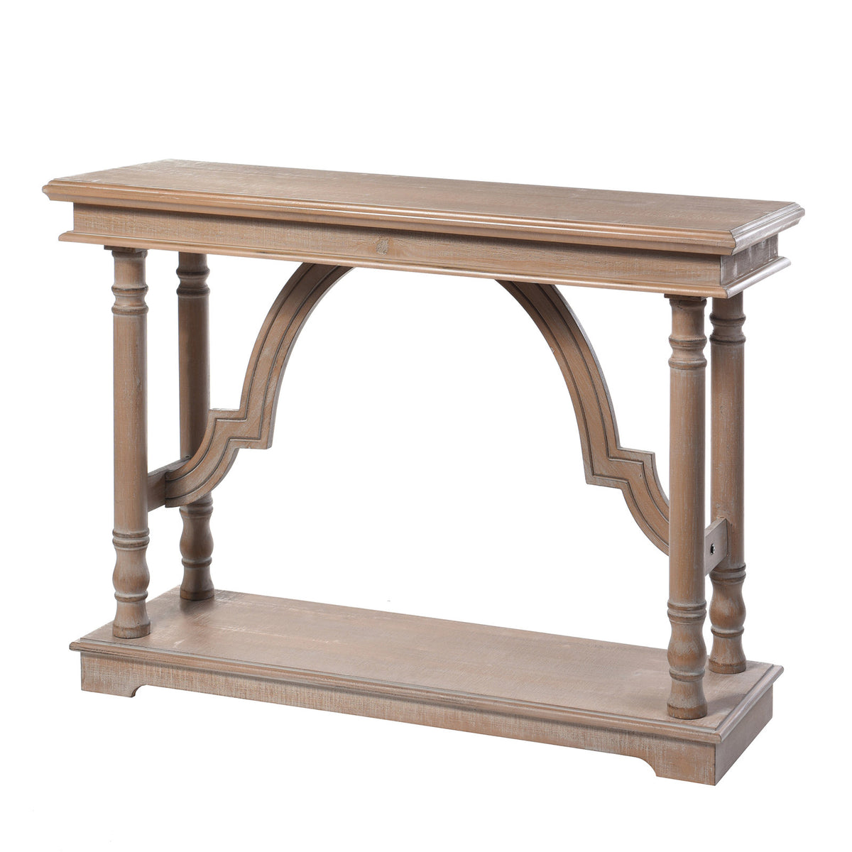 Console Table, Solid Rubberwood with Lower Shelf, Gray