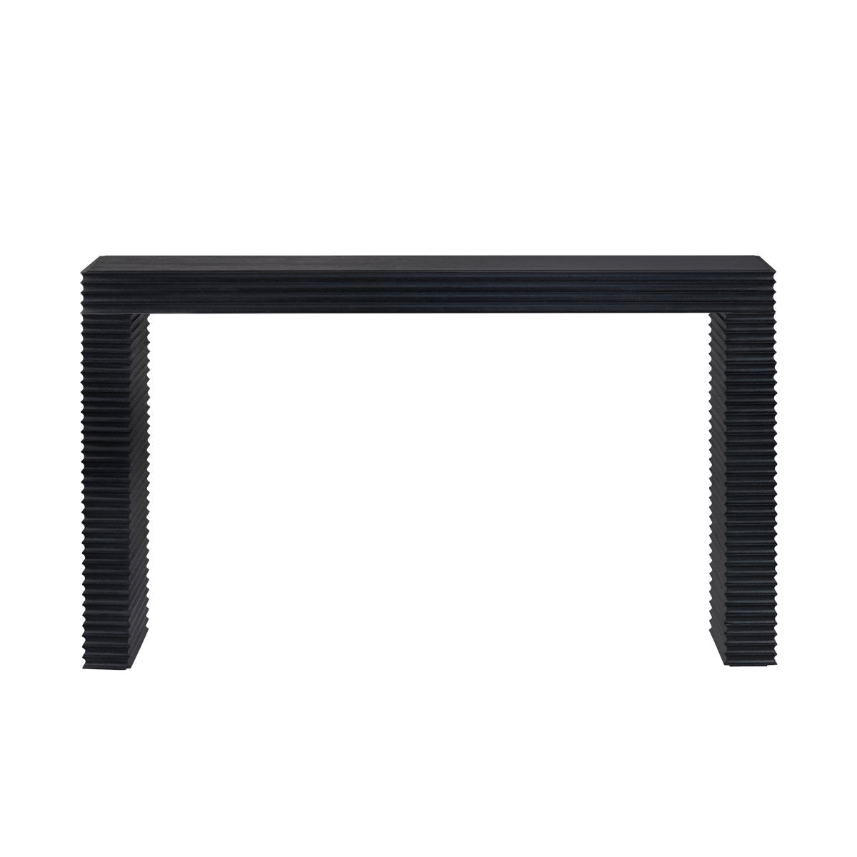 Console Table, Solid Wood in Black with Ribbed Sled Base