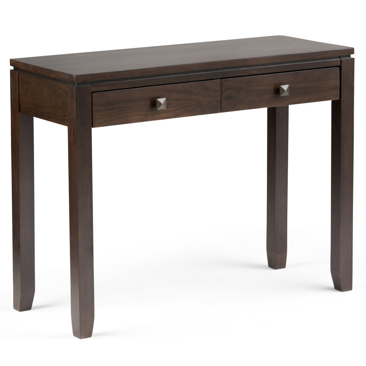 Console Table with 2 Drawers, Solid Pine Wood in Mahogany Brown