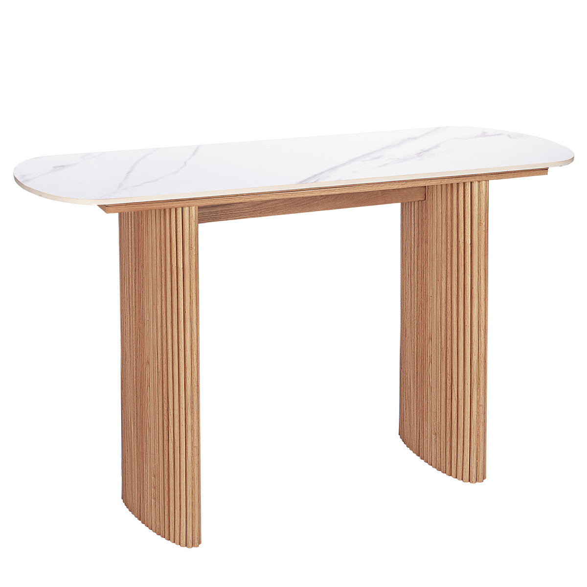 Console Table with Faux Marble Top and Natural Rubberwood Base