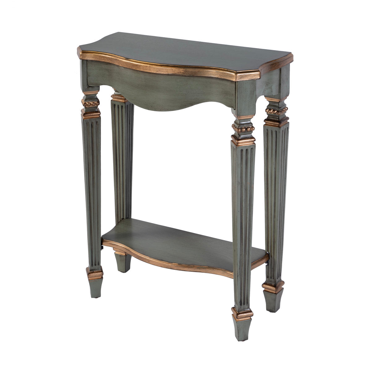 Console Table with Shelves, Poplar Wood in Pastel Green
