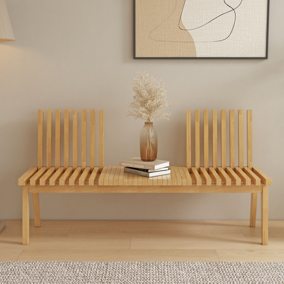Convertible Dining Bench in Solid Rubber Wood, Tan