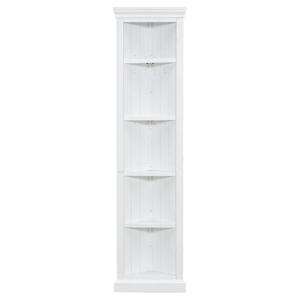 Corner Bookcase, 5 Tiers, White Solid Wood and MDF with LED Lighting