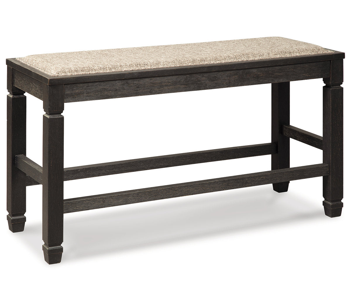 Counter Height Dining Bench in Polyester with Black Solid Wood Legs