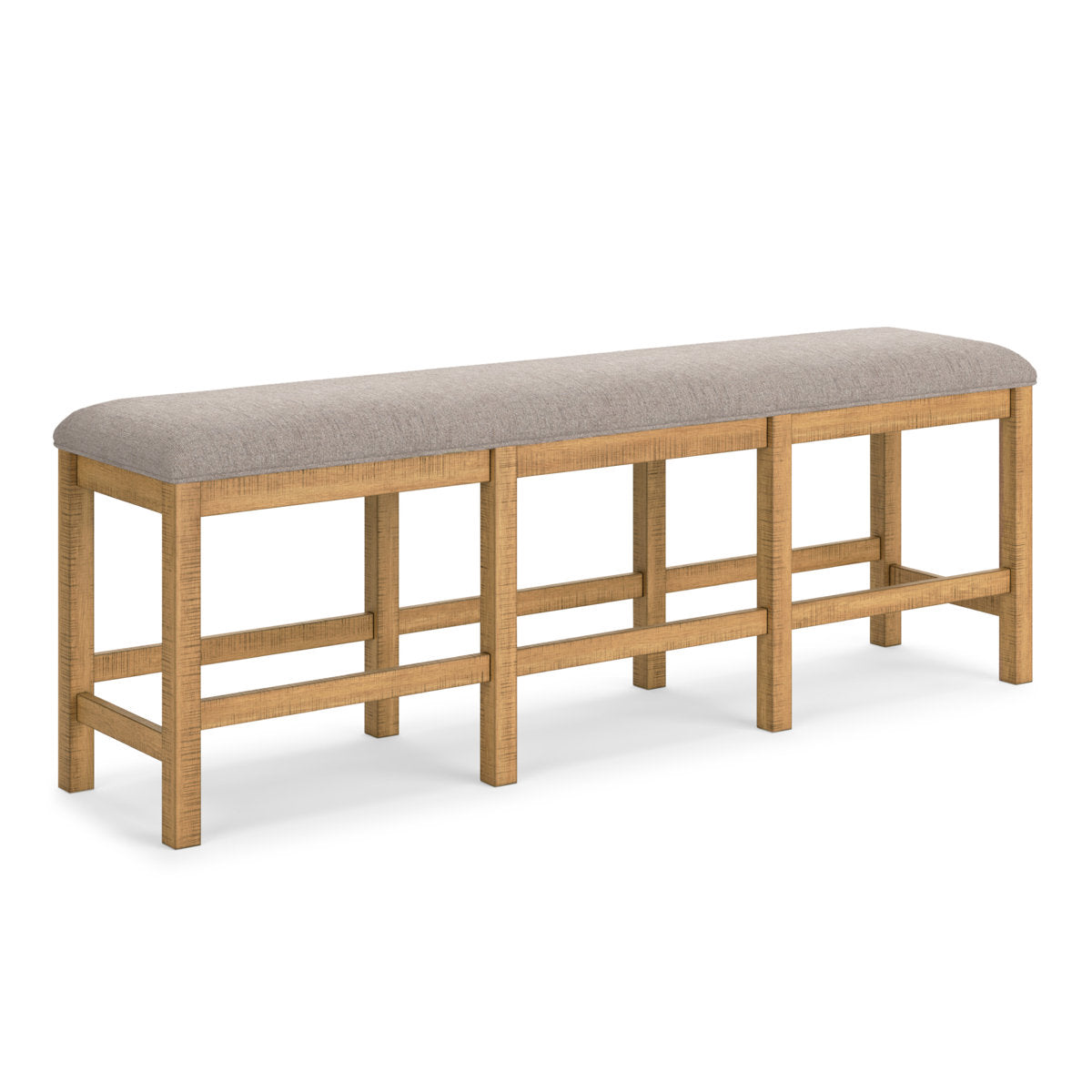 Counter Height Dining Bench, Seats 3, Polyester Seat with Brown Solid Wood Legs