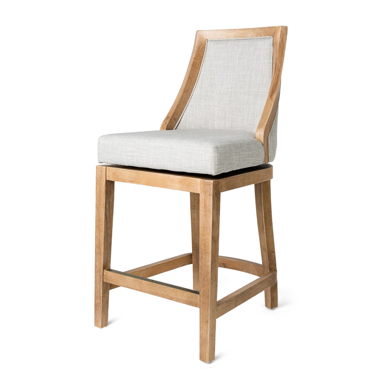 Counter Stool, 26 in Seat Height, Weathered Oak Rubber Wood with Clay Fabric Seat