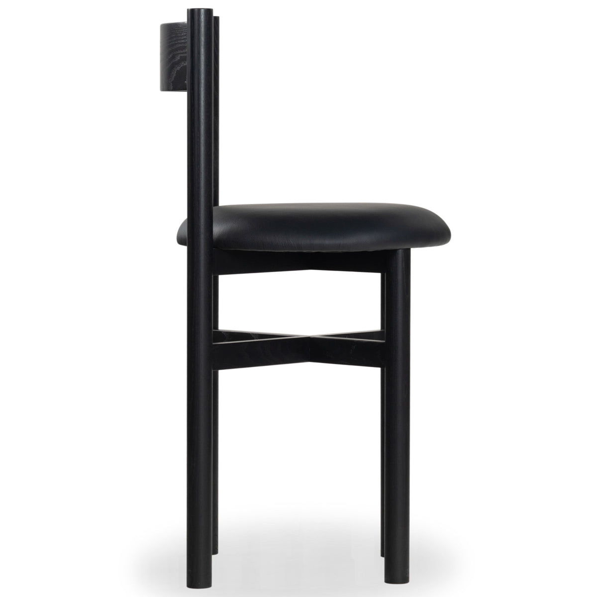 Counter Stool, Black Leather Seat, Ash Wood Frame, Full Back