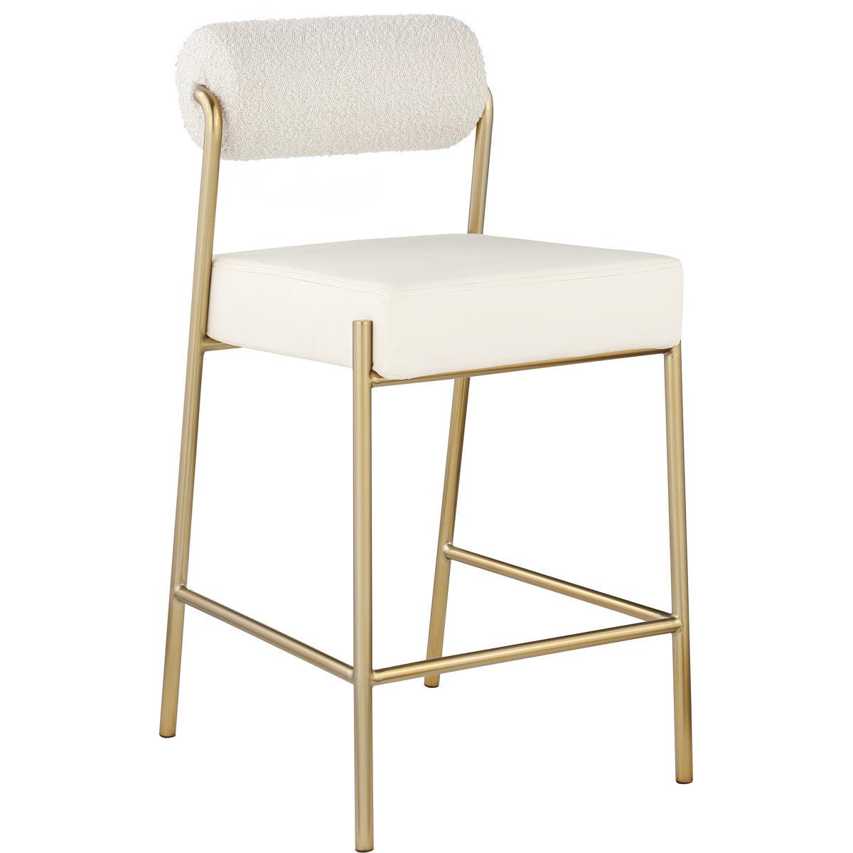 Counter Stool, Cream Boucle Fabric Back with Brushed Brass Iron Frame