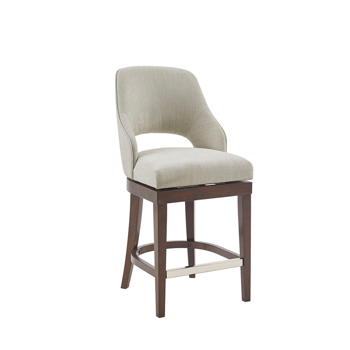 Counter Stool, Cream Polyester Blend Upholstery, Solid Wood Frame, Swivel