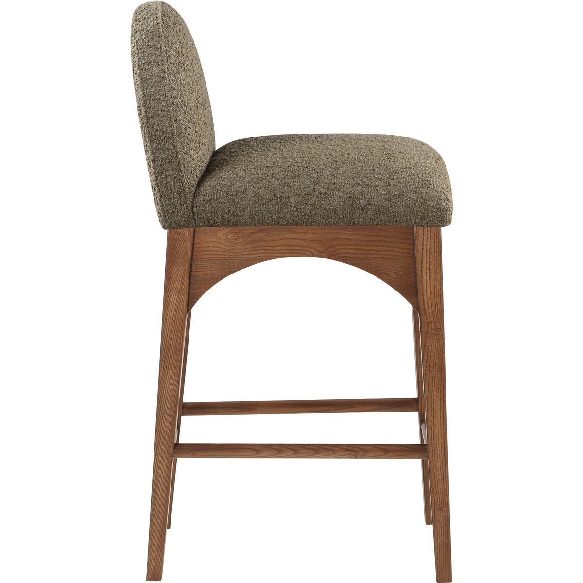 Counter Stool, Solid Ash Frame in Walnut with Olive Boucle Seat