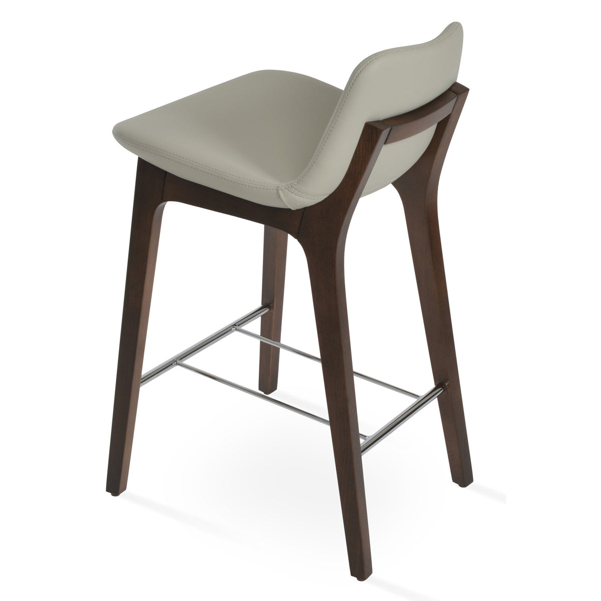 Counter Stool, Solid Wood Frame, 24 Inch Seat Height, Light Gray Leatherette