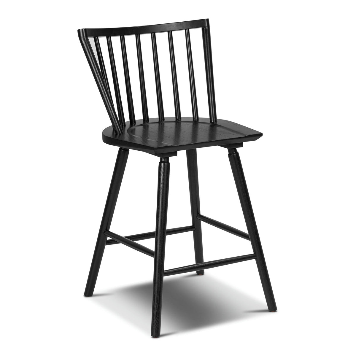 Counter Stool, Solid Wood Frame, Full Back, Footrest, 24 Inch Seat Height