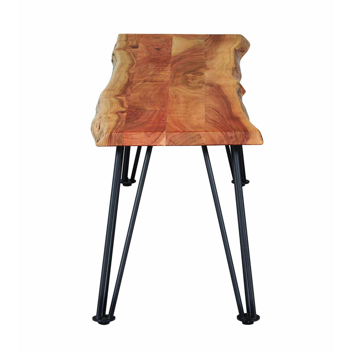 Dining Bench, 60 in Natural Live Edge Acacia Wood with Metal Hairpin Legs