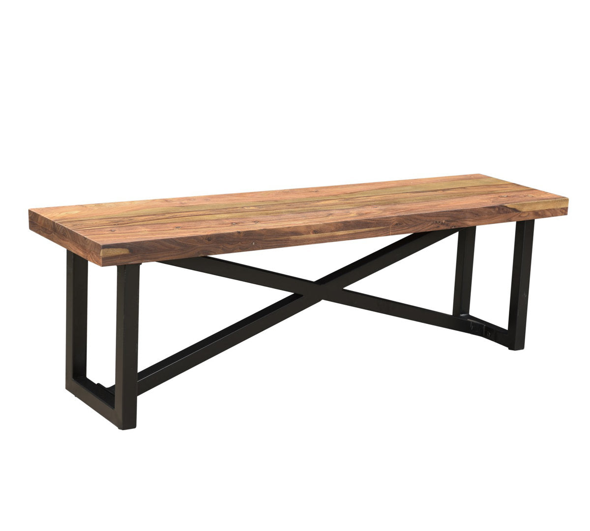 Dining Bench, 60 in Solid Wood with Metal Legs, Brown