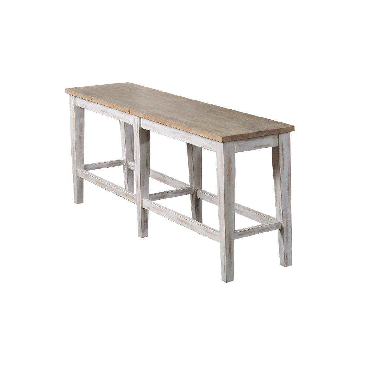 Dining Bench, 60 in Wide, Distressed White and Burlap with Solid Wood