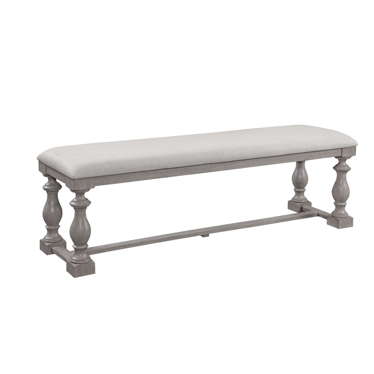 Dining Bench, 60 Inch Solid Rubberwood with Padded Seat, Distressed Gray
