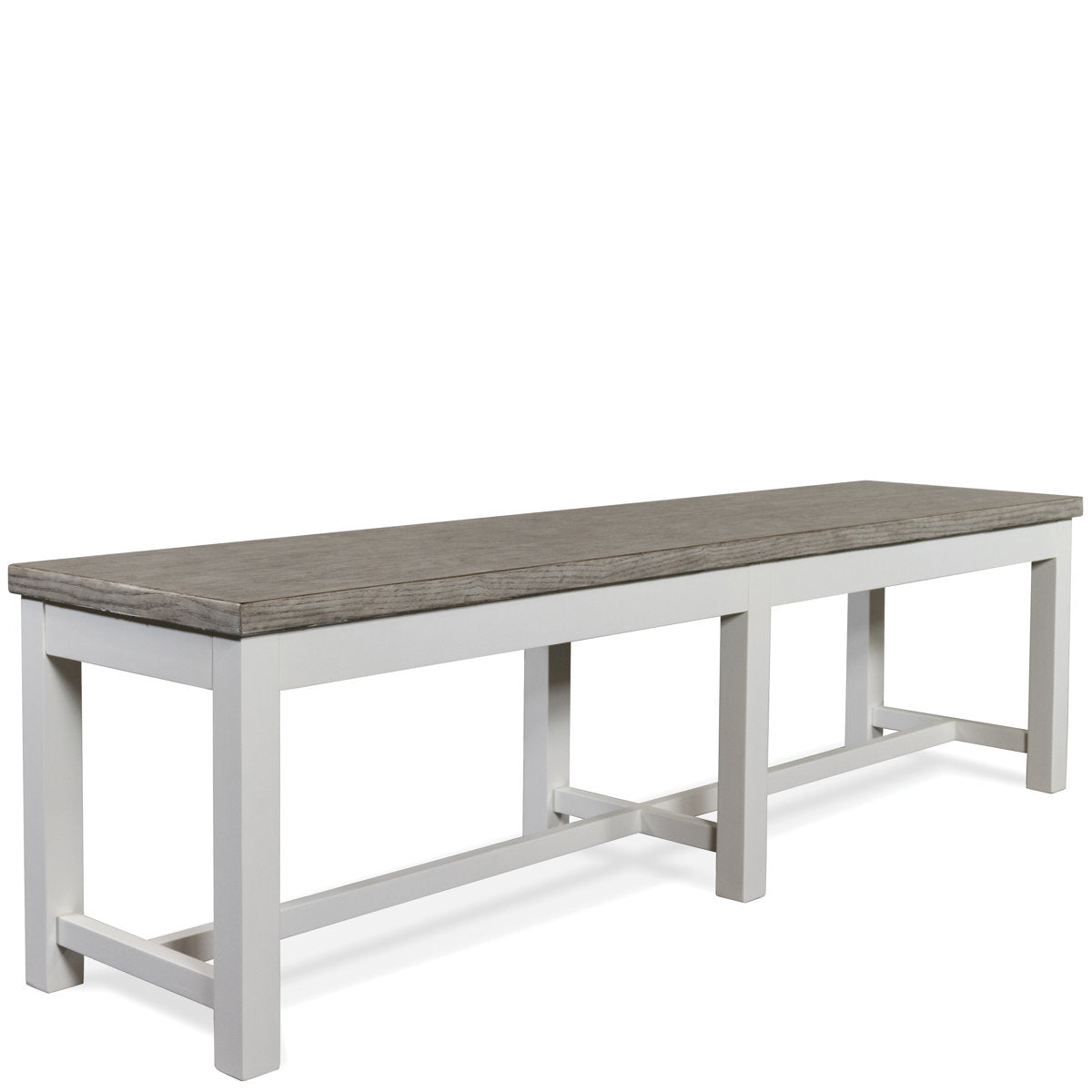 Dining Bench, 62 Inch Wide Solid and Manufactured Wood in Gray and White