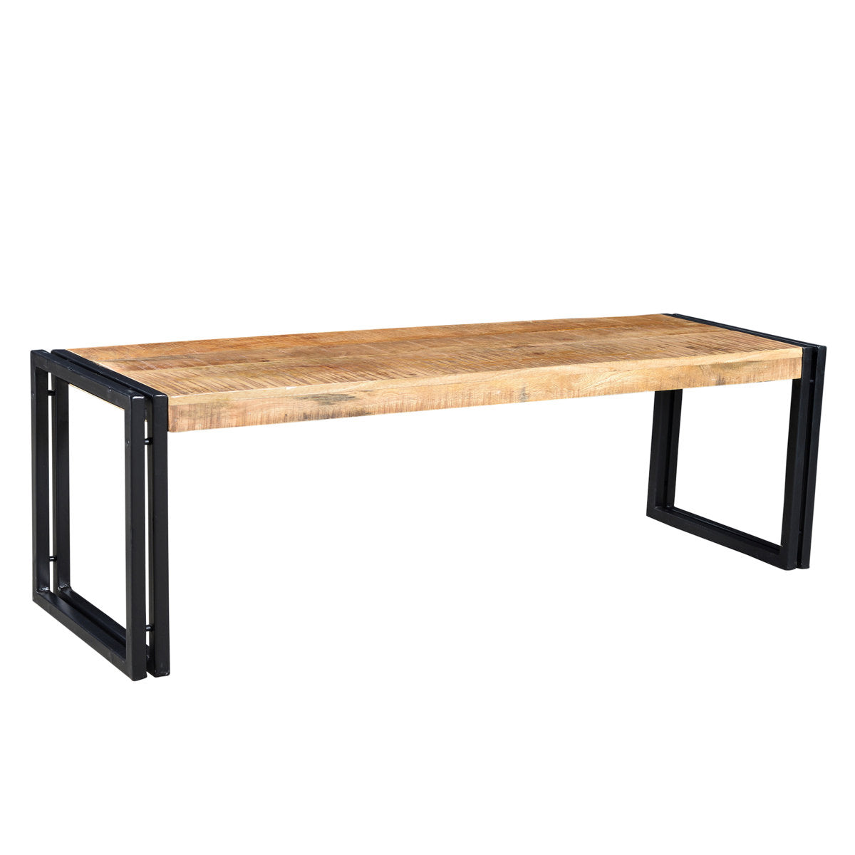 Dining Bench, 71 Inch Solid Mango Wood with Black Metal Base, Natural