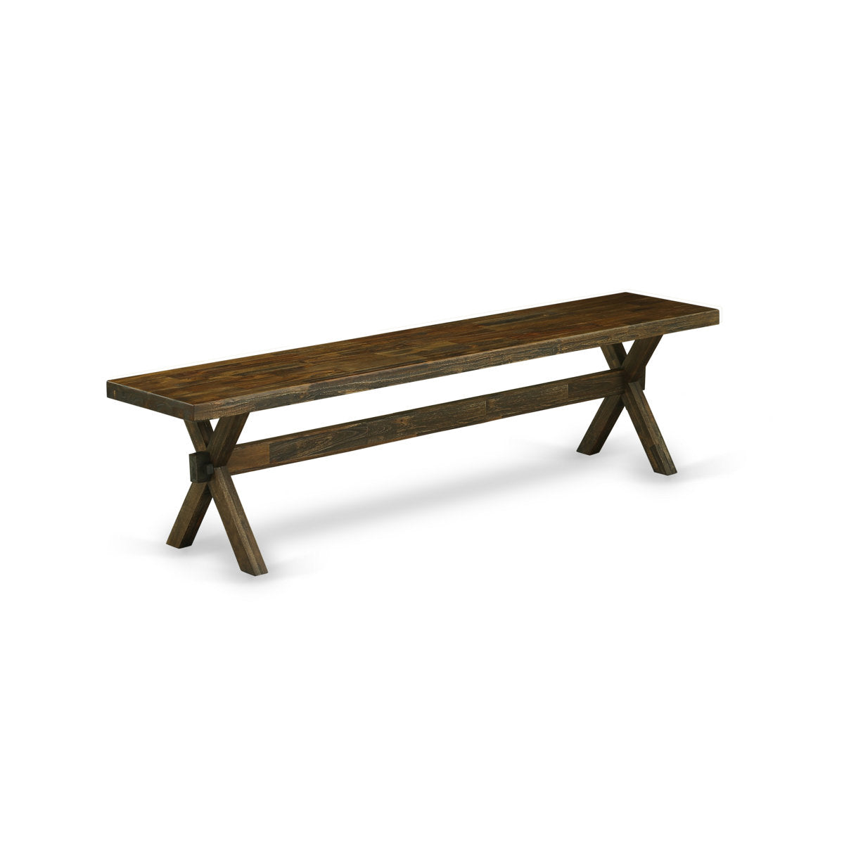 Dining Bench, 72 in Long, Solid Wood in Distressed Jacobean Brown