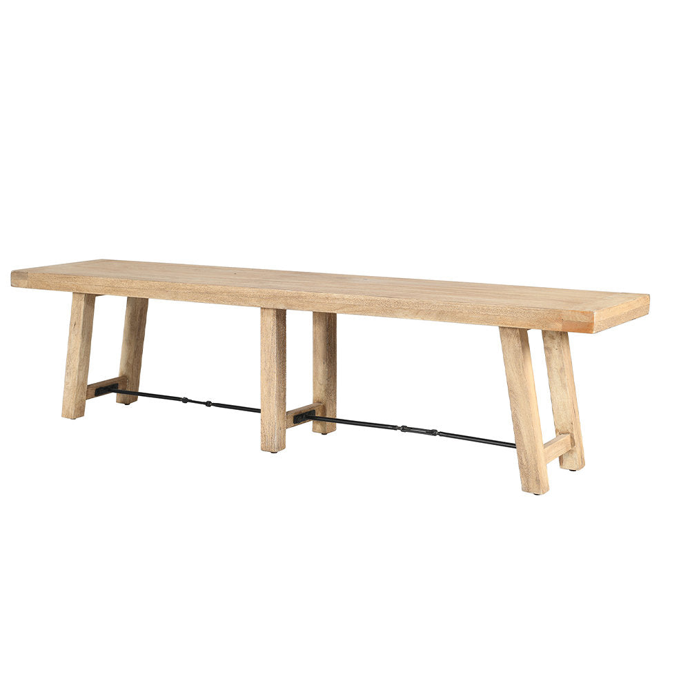 Dining Bench, 72 in Wide, Solid Mango Wood in Heirloom Finish